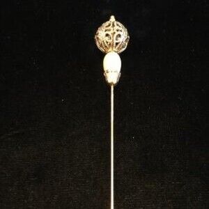 Antique Ornate Goldtone/Faux Pearl Hat Pin